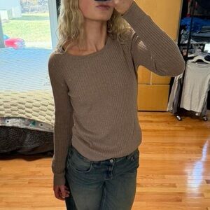 George Ribbed Knit Top in Brown